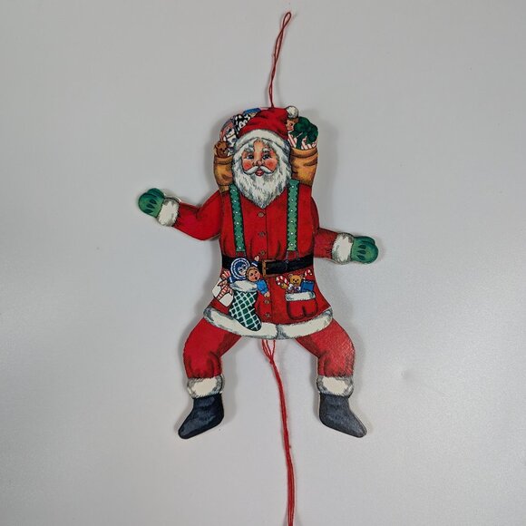 Vintage SANTA CLAUS Wooden Pull String Dancing Toy Christmas Ornament 8" - Picture 1 of 6